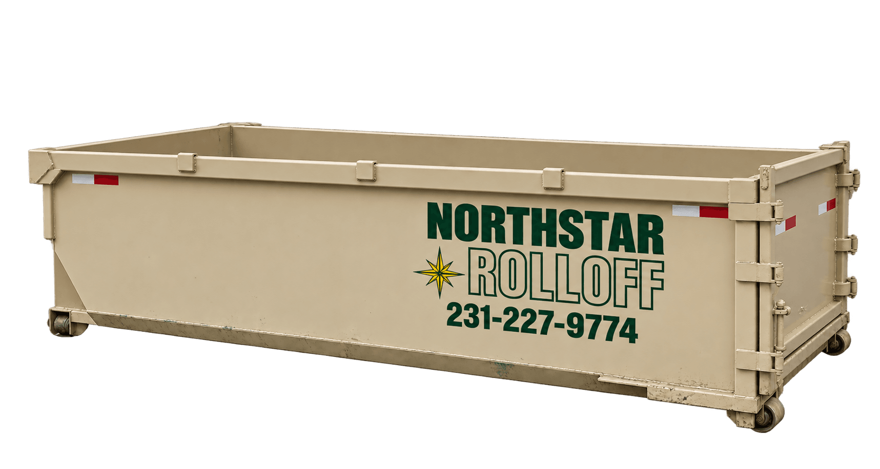 14-yard beige Northstar roll-off dumpster illustration with shorter walls.
